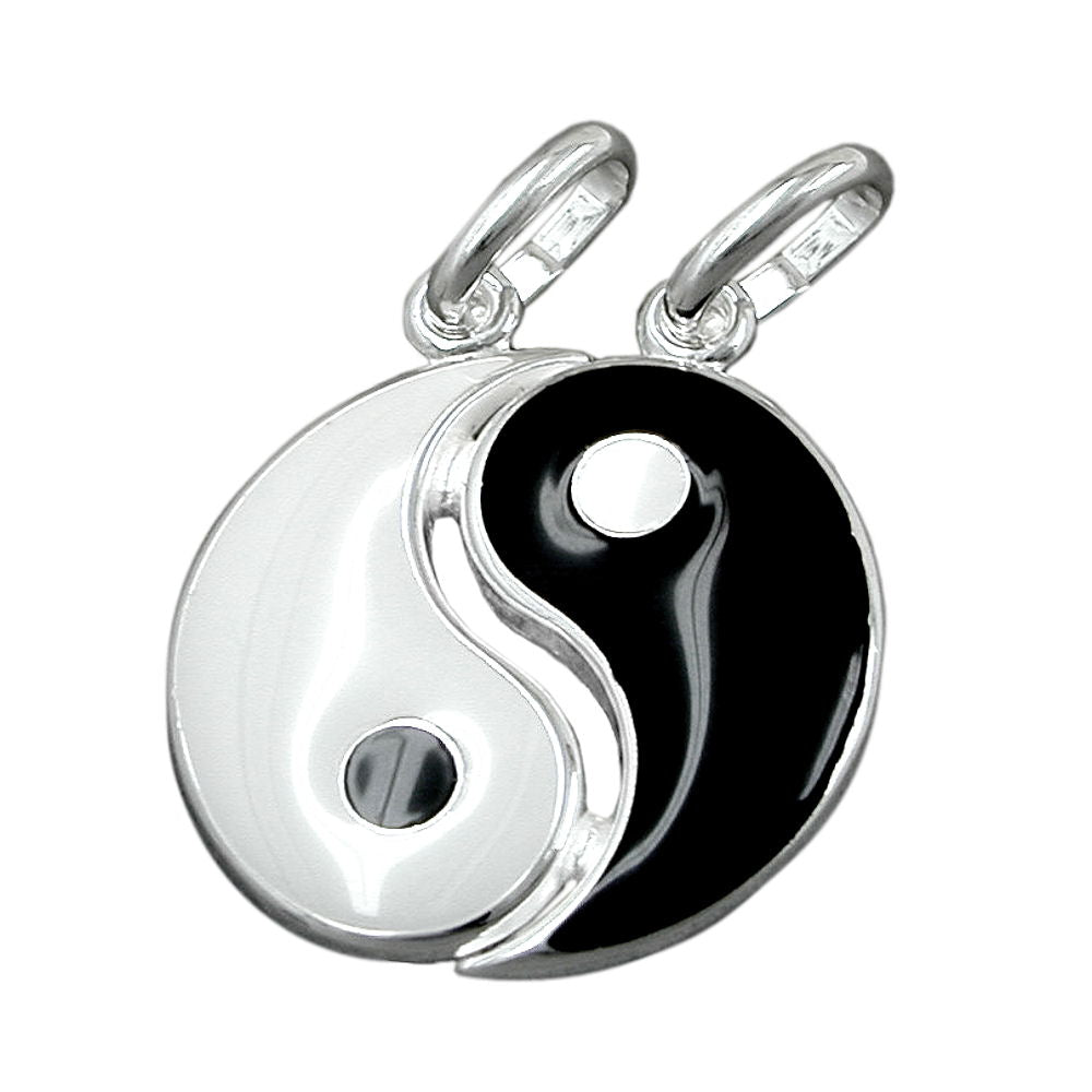 Vedhæng Yin Yang 16mm sort hvid lakeret sølv 925