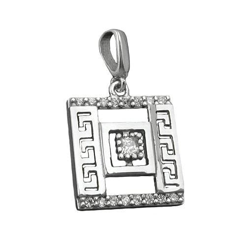 Pendel 12x12mm romersk mønster med zirkoniaer rhodiumbelagt sølv 925