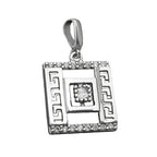 Pendel 12x12mm romersk mønster med zirkoniaer rhodiumbelagt sølv 925