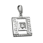 Pendel 12x12mm romersk mønster med zirkoniaer rhodiumbelagt sølv 925