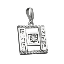 Pendel 12x12mm romersk mønster med zirkoniaer rhodiumbelagt sølv 925