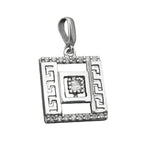 Pendel 12x12mm romersk mønster med zirkoniaer rhodiumbelagt sølv 925