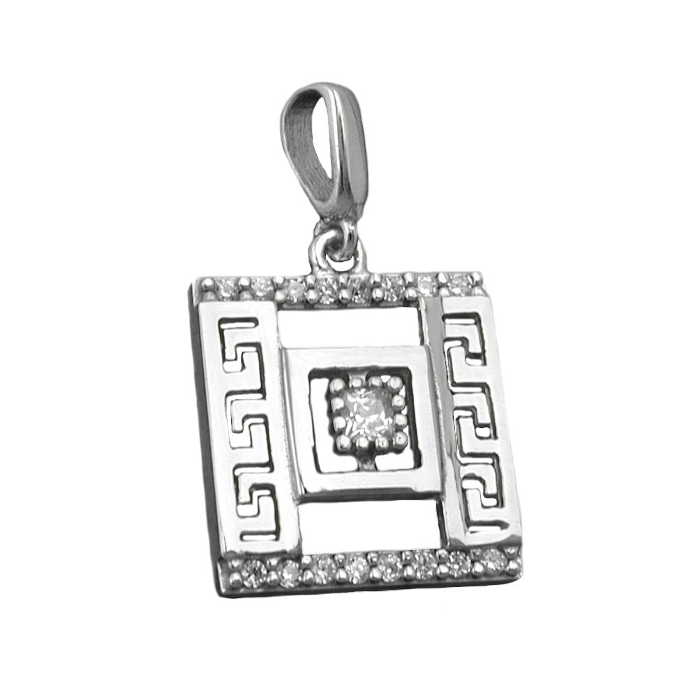 Pendel 12x12mm romersk mønster med zirkoniaer rhodiumbelagt sølv 925