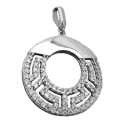 Vedhæng 20mm rund med zirkoniaer skinnende rhodiumbelagt sølv 925