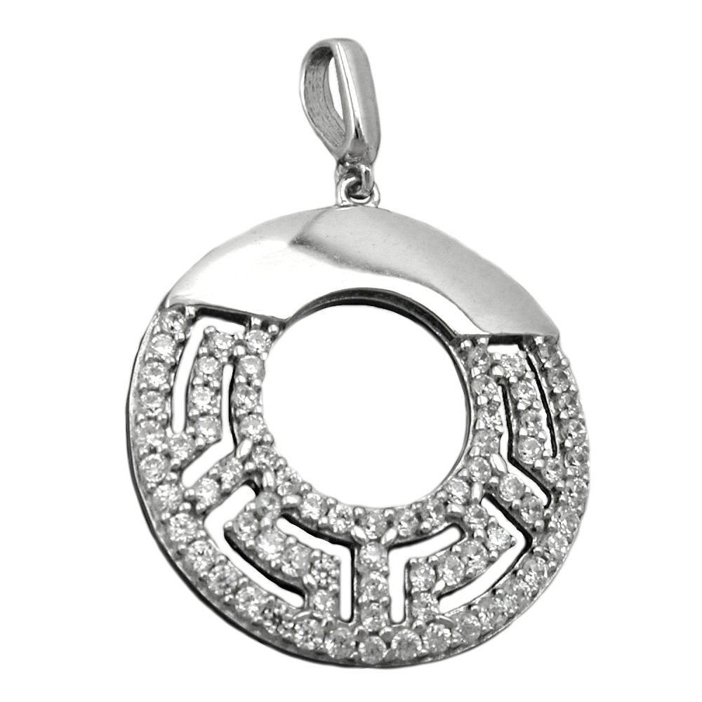 Vedhæng 20mm rund med zirkoniaer skinnende rhodiumbelagt sølv 925