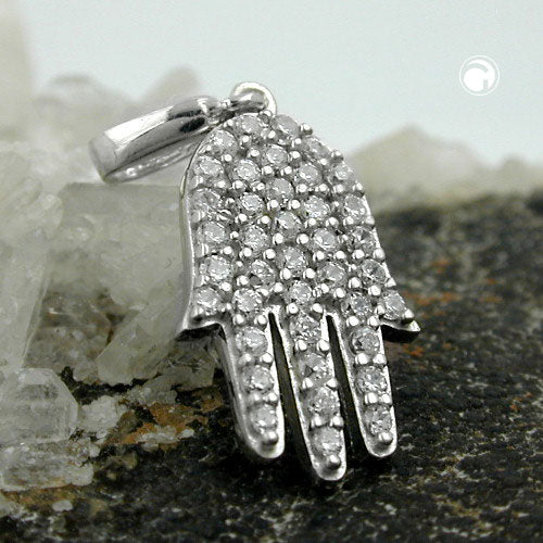 Vedhæng 15x10mm symbolhånd med kubiske zirkonier sølv 925