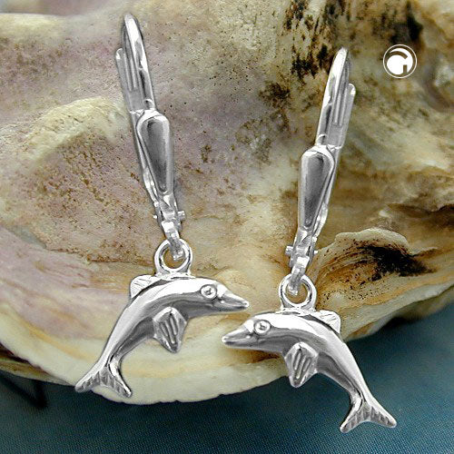 Leverback øreringe Øreringe 25x7mm Dolphin Højre-Venstre Skinnende Sølv 925