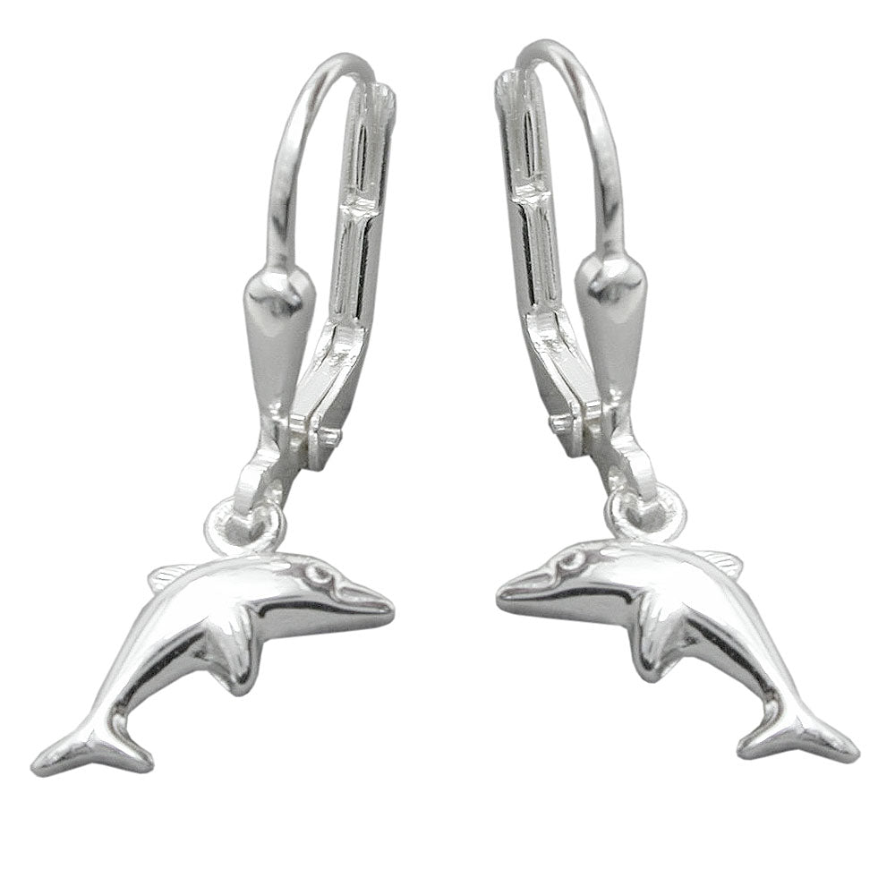 Leverback øreringe Øreringe 25x7mm Dolphin Højre-Venstre Skinnende Sølv 925