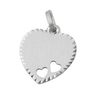 Vedhæng 15x14mm graveringsplade hjerte med 2 hjerter Matt diamant sølv 925