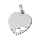 Vedhæng 15x14mm graveringsplade hjerte med 2 hjerter Matt diamant sølv 925