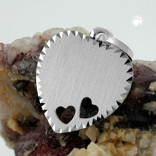 Vedhæng 15x14mm graveringsplade hjerte med 2 hjerter Matt diamant sølv 925