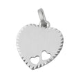 Vedhæng 15x14mm graveringsplade hjerte med 2 hjerter Matt diamant sølv 925