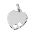 Vedhæng 15x14mm graveringsplade hjerte med 2 hjerter Matt diamant sølv 925