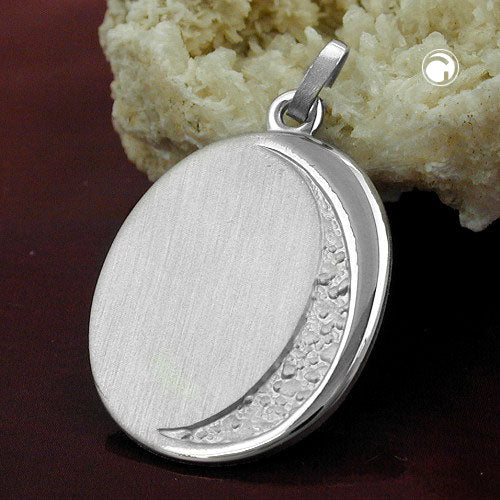 Hængende 27x20mm Graveringsplade oval mat blank rhodiumbelagt sølv 925