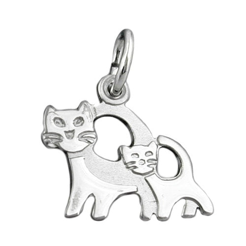 Vedhæng 12x13mm Par katte Matt Shiny Rhodium belagt sølv 925