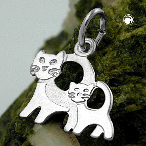 Vedhæng 12x13mm Par katte Matt Shiny Rhodium belagt sølv 925