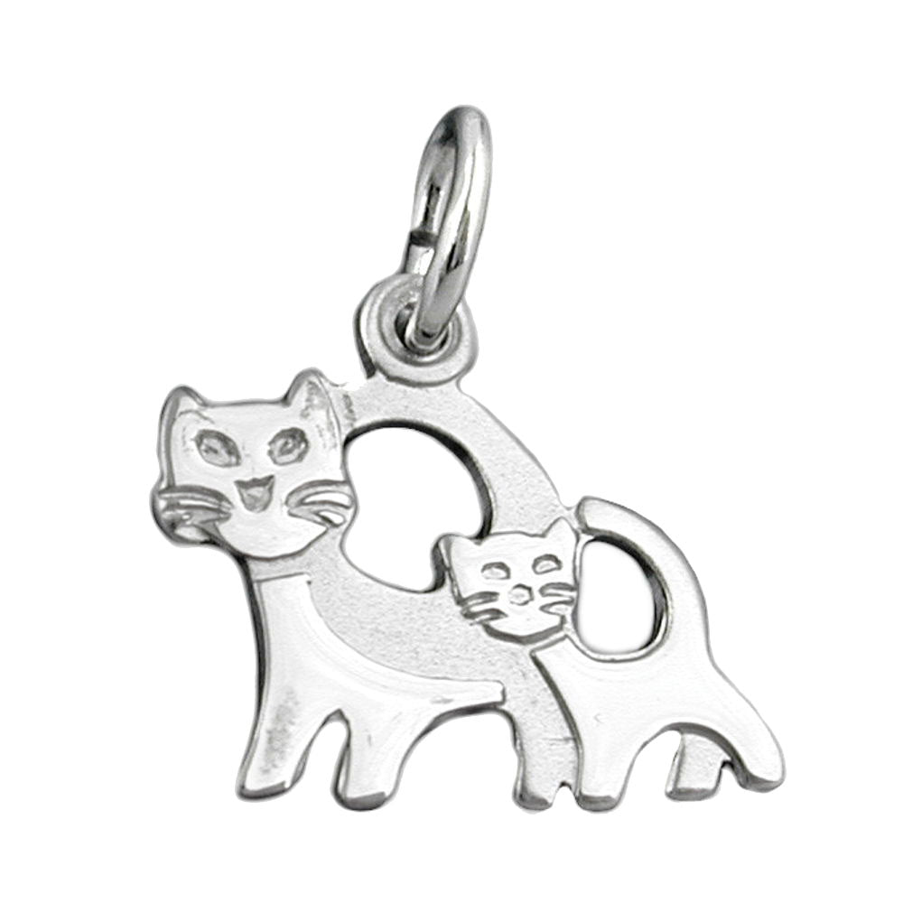 Vedhæng 12x13mm Par katte Matt Shiny Rhodium belagt sølv 925