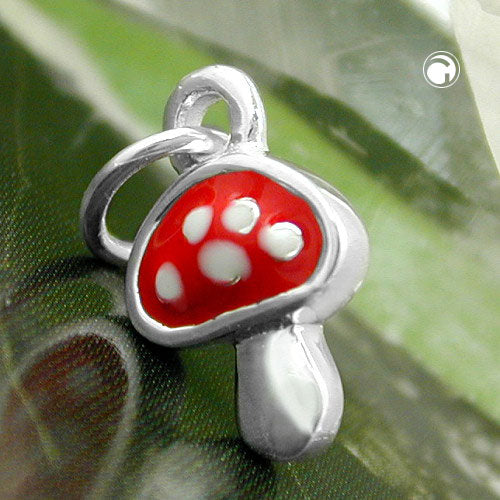 Vedhæng 12x8mm Toadstool rød-hvid lakeret sølv 925