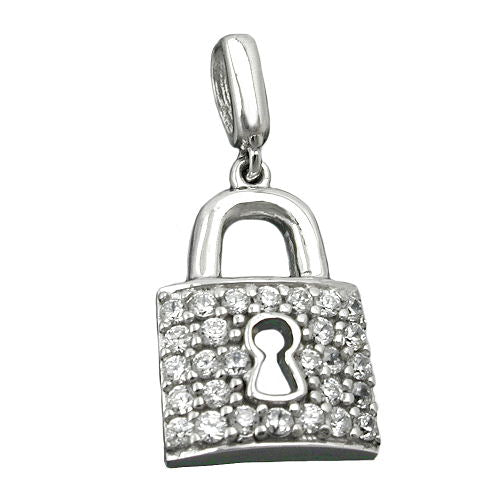 Pendlerlås 13x10mm dørlås med zirkoniaer skinnende rhodiumbelagt sølv 925