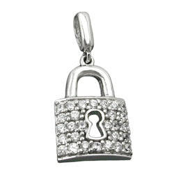 Pendlerlås 13x10mm dørlås med zirkoniaer skinnende rhodiumbelagt sølv 925