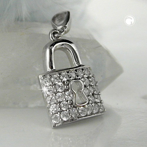 Pendlerlås 13x10mm dørlås med zirkoniaer skinnende rhodiumbelagt sølv 925