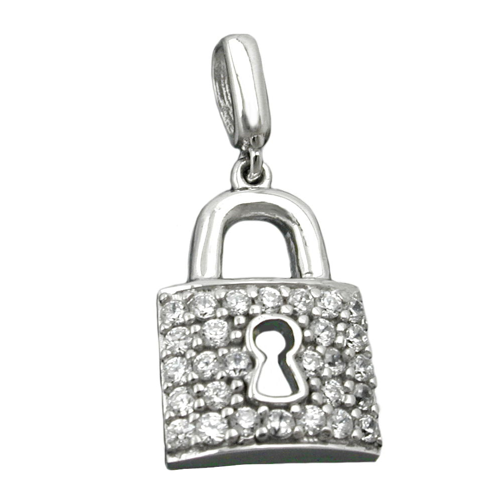 Pendlerlås 13x10mm dørlås med zirkoniaer skinnende rhodiumbelagt sølv 925