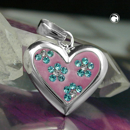 Vedhæng 19x19mm Pink Heart med Cubic Zirconias Sølv 925