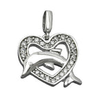 Vedhæng 14x15mm hjerte med delfinrhodium belagt sølv 925