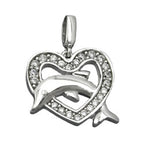 Vedhæng 14x15mm hjerte med delfinrhodium belagt sølv 925