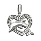 Vedhæng 14x15mm hjerte med delfinrhodium belagt sølv 925