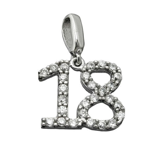 Vedhæng 10x11mm nummer 18 Rhodiumbelagt sølv 925