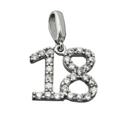 Vedhæng 10x11mm nummer 18 Rhodiumbelagt sølv 925