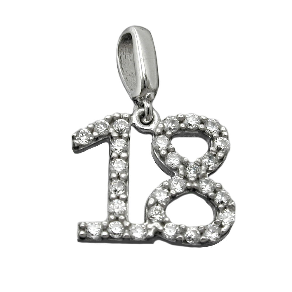 Vedhæng 10x11mm nummer 18 Rhodiumbelagt sølv 925
