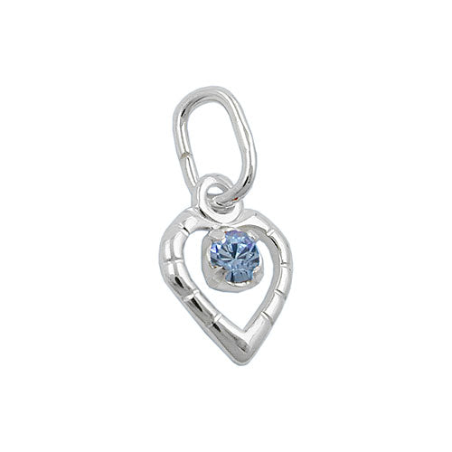 Pendel 8x6mm Hjerte med Glassten Lyseblå Sølv 925