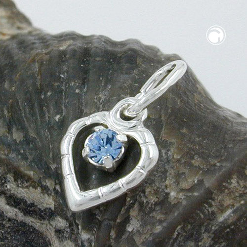 Pendel 8x6mm Hjerte med Glassten Lyseblå Sølv 925