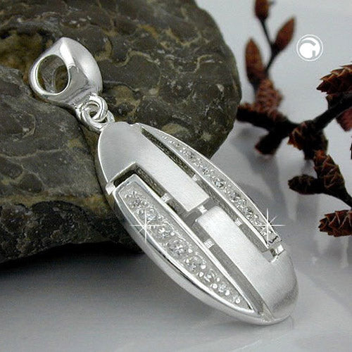 Vedhæng 26x12mm Cubic Zirconia Hvid Frostet Sølv 925