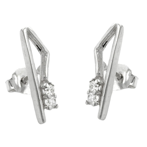Øreørering 17x5 mm med 2 kubiske zirkonia, hver hvid, skinnende sølv 925