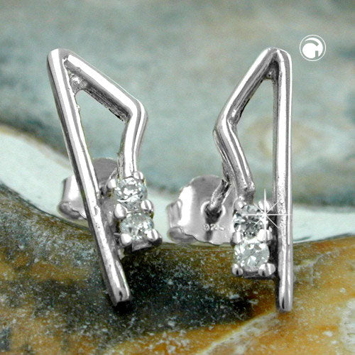 Øreørering 17x5 mm med 2 kubiske zirkonia, hver hvid, skinnende sølv 925