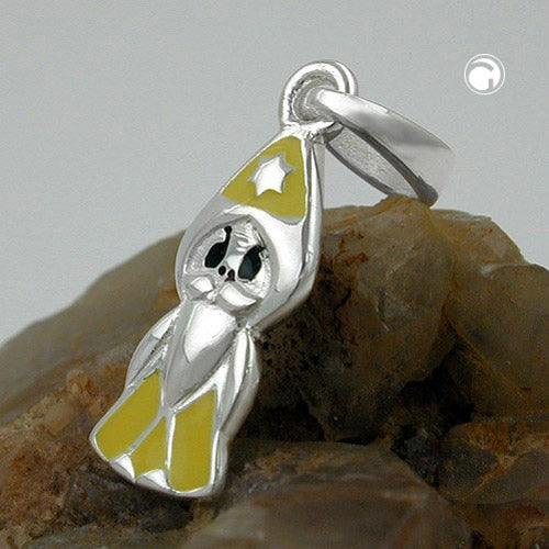 Vedhæng 16x6mm Wizard gul-sort lakeret sølv 925