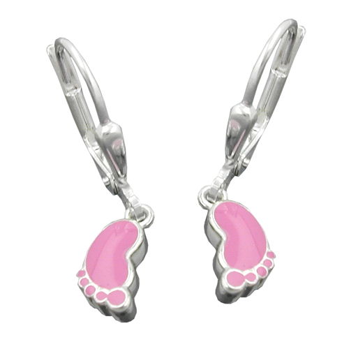 Leverback øreringe 23x5mm Fod Pink Lakeret Sølv 925