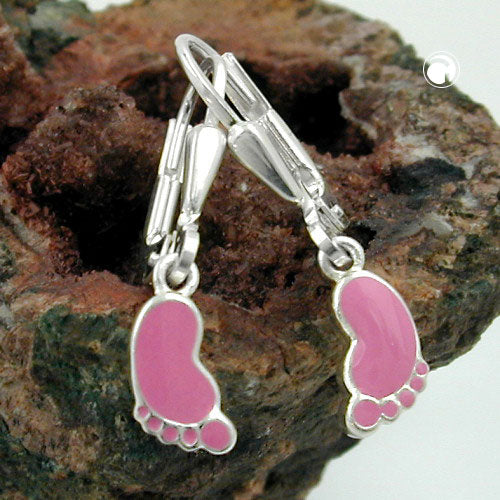 Leverback øreringe 23x5mm Fod Pink Lakeret Sølv 925