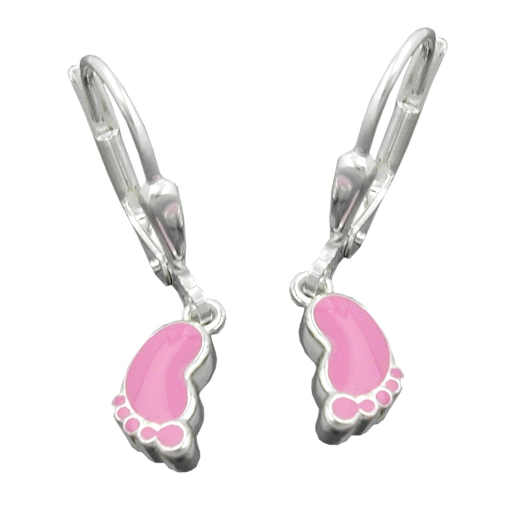 Leverback øreringe 23x5mm Fod Pink Lakeret Sølv 925