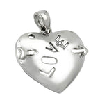 Vedhæng 21x21mm hjerte med pil og indskrift - LOVE - Skinnende rhodiumbelagt sølv 925