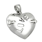 Vedhæng 21x21mm hjerte med pil og indskrift - LOVE - Skinnende rhodiumbelagt sølv 925