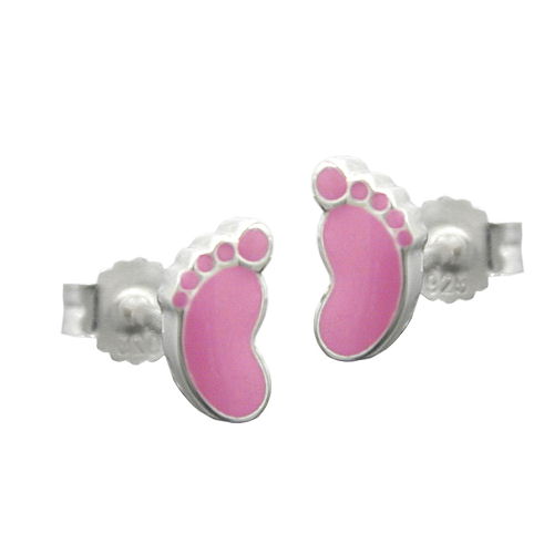 Ørestikker 7x4mm børneørering Fod Lyserød Lakeret Sølv 925