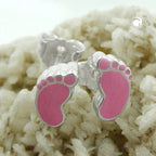 Ørestikker 7x4mm børneørering Fod Lyserød Lakeret Sølv 925