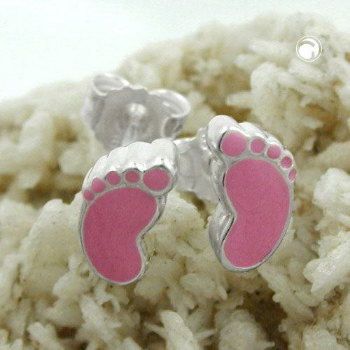 Ørestikker 7x4mm børneørering Fod Lyserød Lakeret Sølv 925