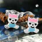 Ørestikker-ørering 7x6mm lille king pink-lyseblå lakeret sølv 925