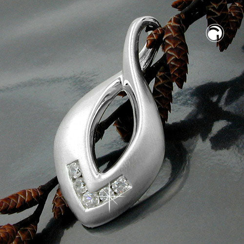 Vedhæng 26x13mm med 5 kubiske zirkoniaer frostet sølv 925
