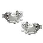 Ørestikker 7x10mm liggende katte skinnende rhodiumbelagt sølv 925